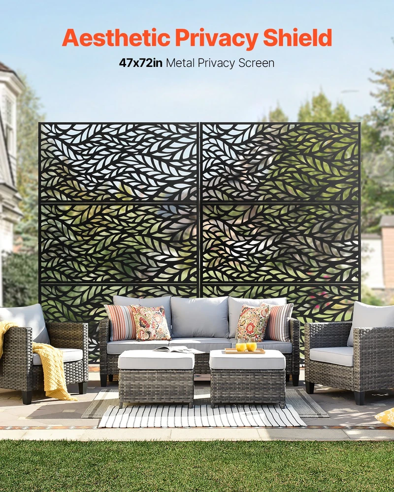 Metaliniai privatumo skydai 120 x 50.8 x 183 cm. lauko privatumo ekranai. laisvai stovinti lauko pertvara su atrama. 3 ekranai