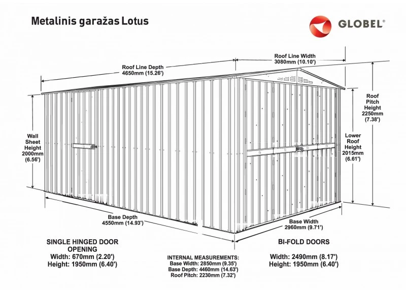 Metalo detektorius METALINIS GARAŽAS "LOTUS" 308 x 465 x 225 cm SU PLAČIOMIS DURIMIS