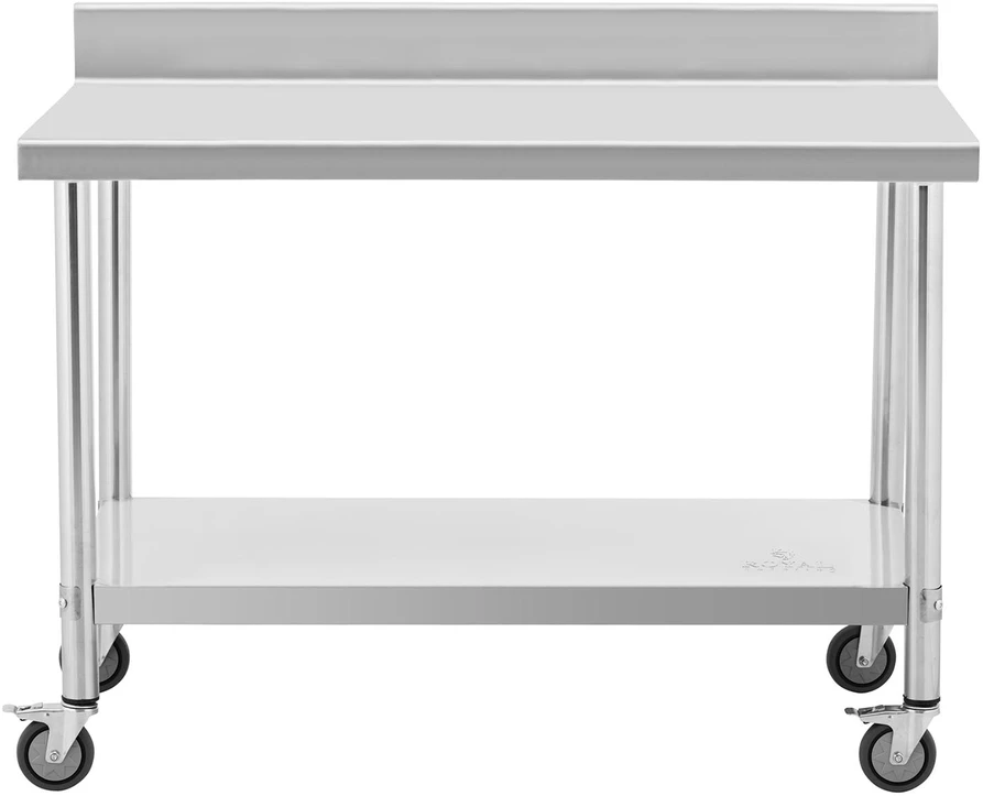 Metalinis gastronominis stalas su lentyna ir kraštu 70 x 120 cm
