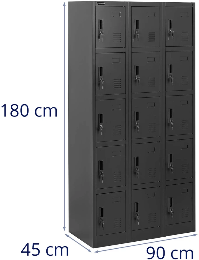 Metalinis rakinamas spintelių blokas su 15 skyrių