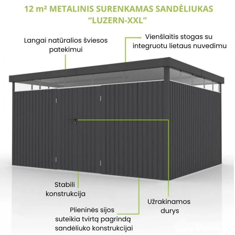 Metalo detektorius METALINIS SURENKAMAS SANDĖLIUKAS "LUZERN-XXL" 12m²