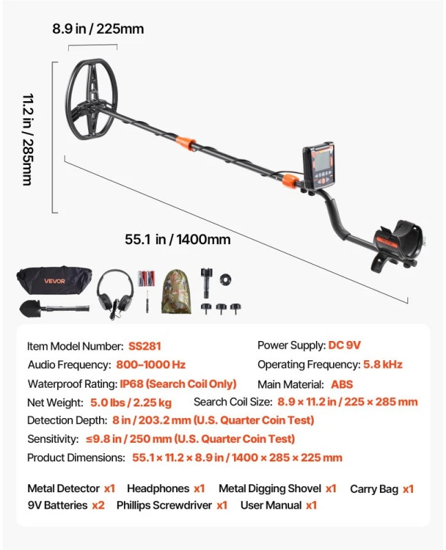 Metalo detektorius Vevor V08 254 cm