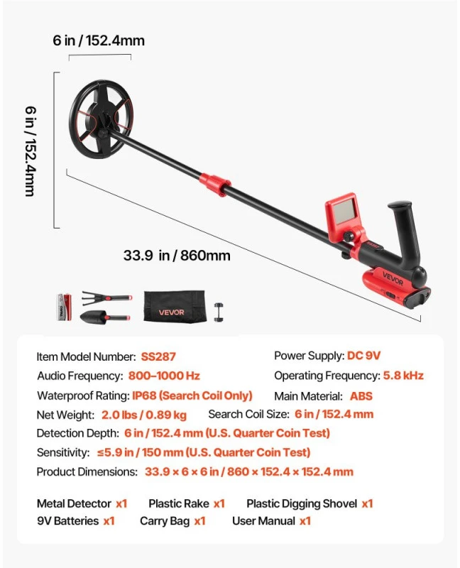 Metalo detektorius Vevor V09 1524 cm