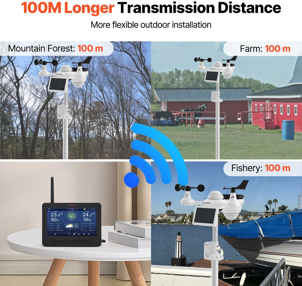 Meteorologinė stotelė. WiFi. 7 in 1. 186 mm (7 col.) TFT ekranas. belaidis lauko jutiklis