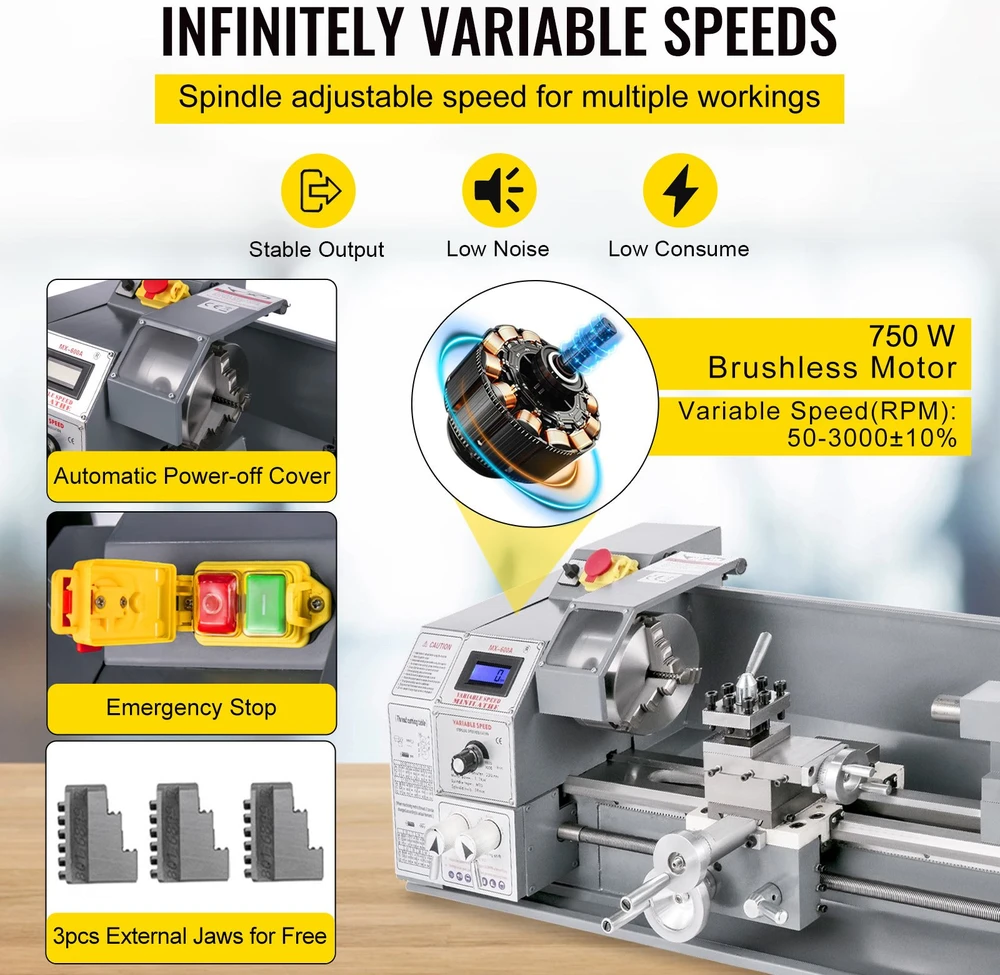 Mini tekinimo staklės metalui 750W 220V 50Hz vienfazis