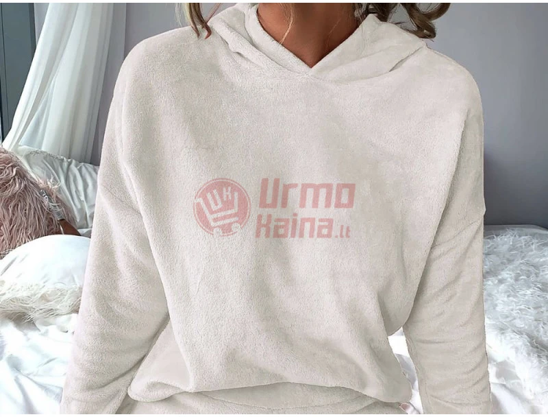 Minkšta moteriška pižama su gobtuvu smėlio spalvos M