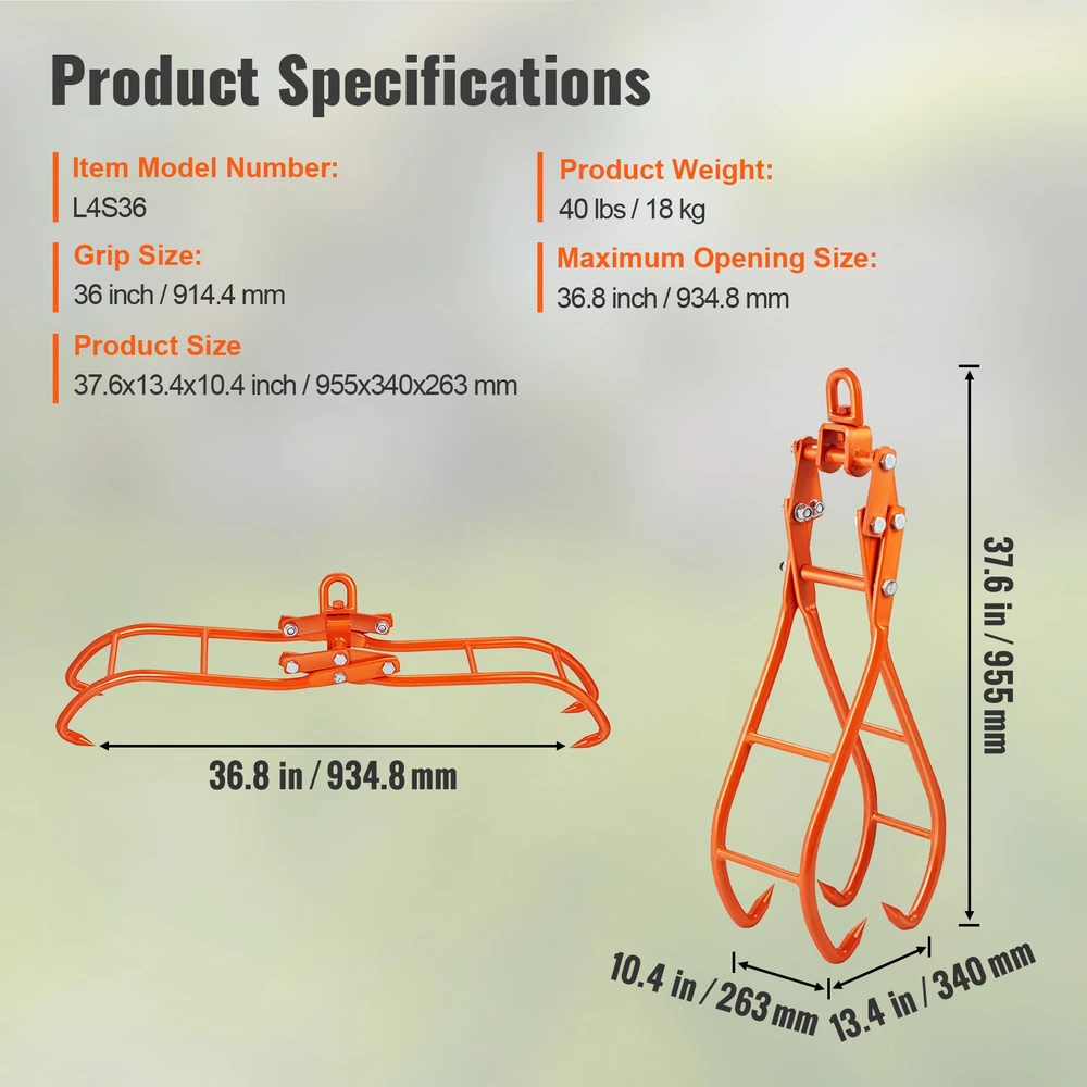 Miško rąstų kėlimo replės su kabliu 9144mm