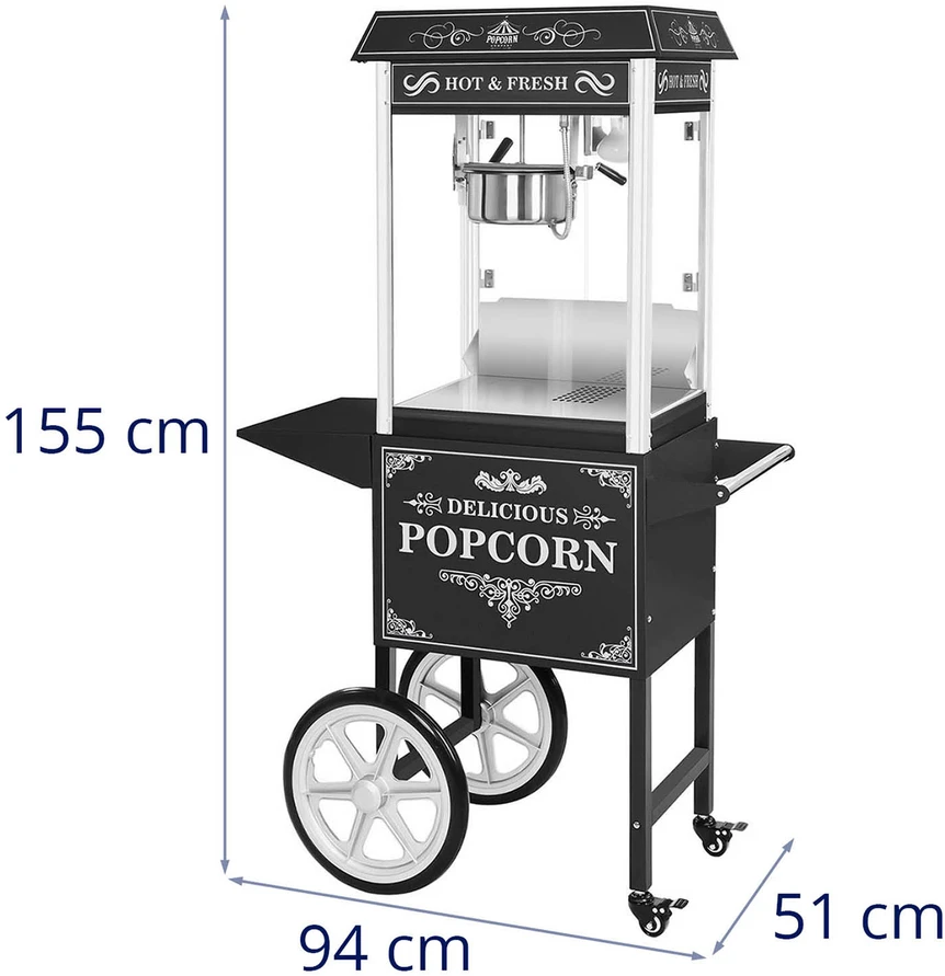 Mobilioji popcorn mašina su vežimėliu 230V 1.6kW juoda