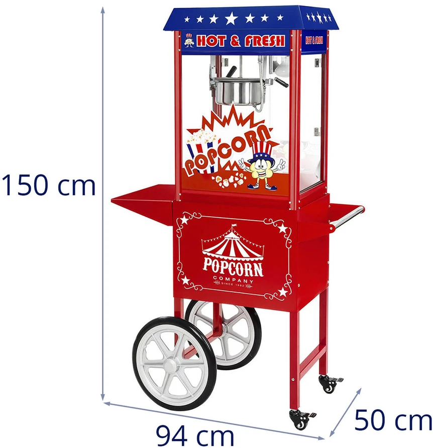 Mobilus popkorno aparatas su vežimėliu raudonas 1600W