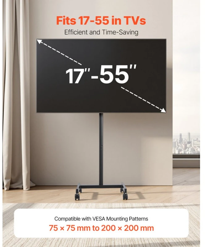 Laikiklis Mobilus TV stovas su ratukais 17-55 colių ekranams su pasukimu (vertikalus/horizontalus) iki 20 kg