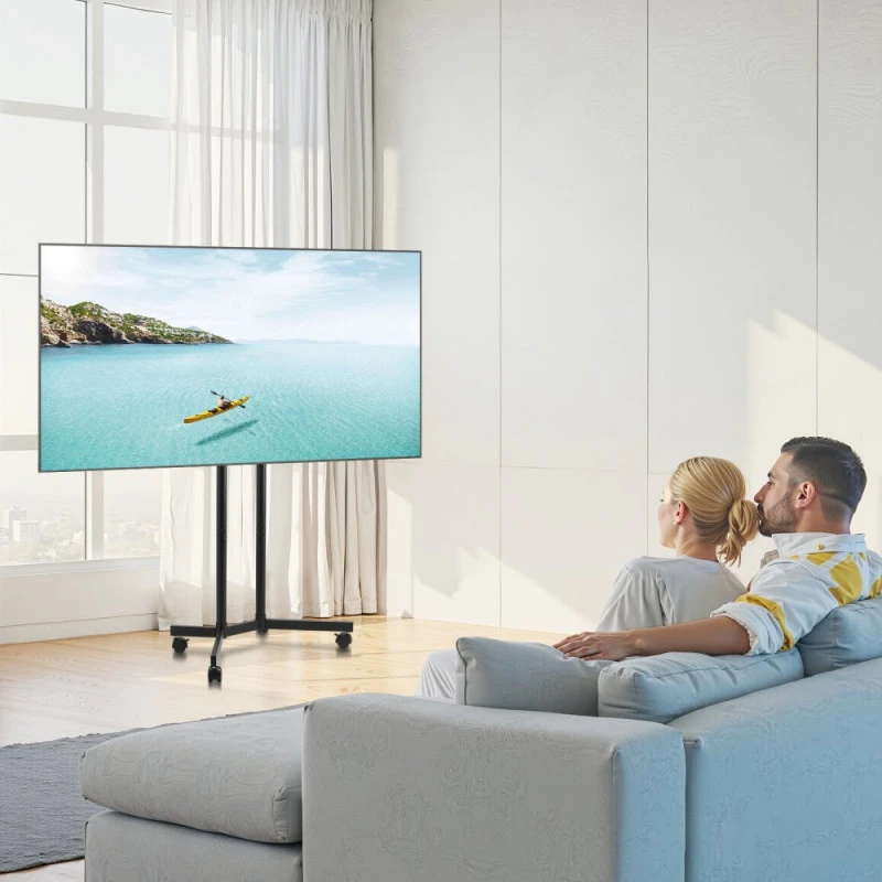 Laikiklis Mobilus TV stovas su ratukais 32-65 colių ekranams reguliuojamas aukštis iki 40 kg