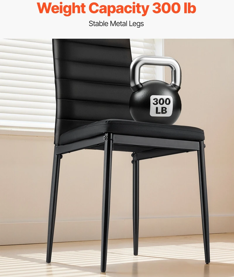Modernios valgomojo kėdės 465x405x970 mm, dirbtinė oda, 6 vnt., apkrova 136 kg, juodos