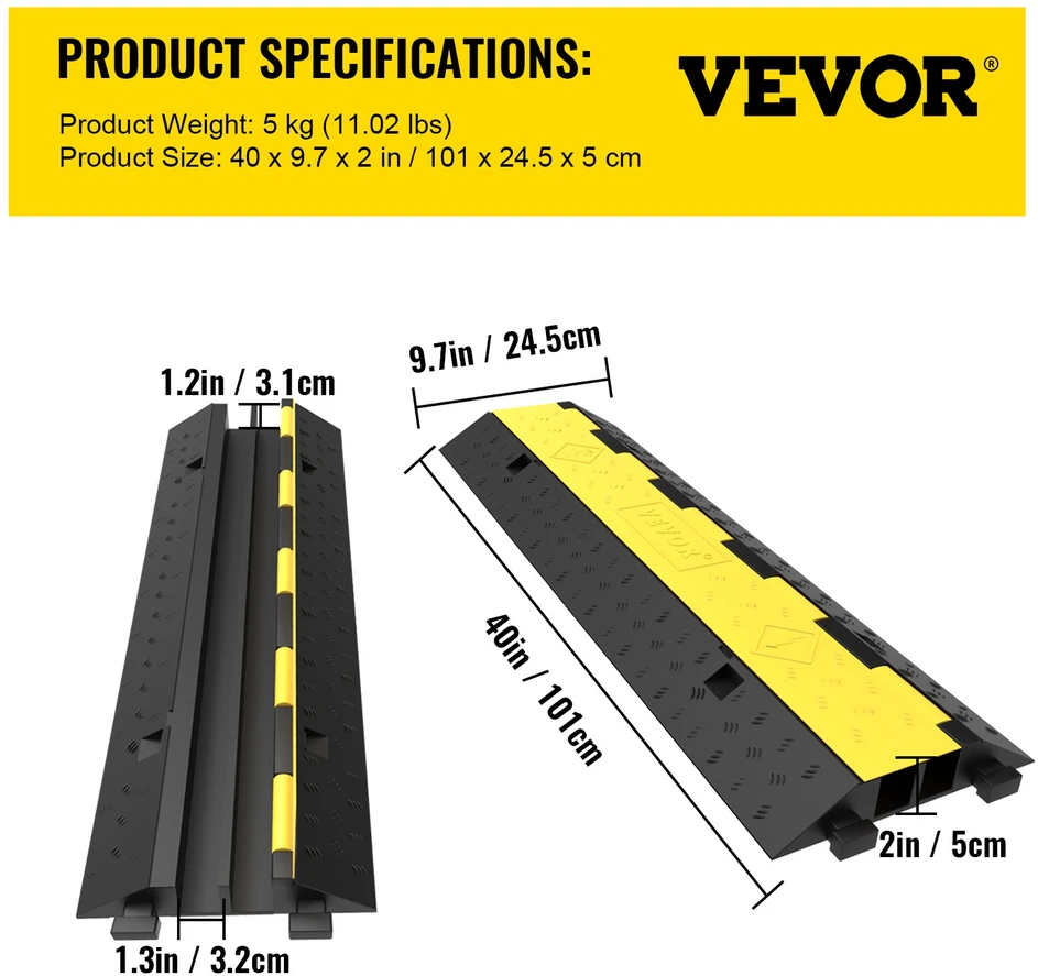 Modulinė kabelių apsaugos rampa. 2 kanalai. guma ir PVC. apkrova iki 4989 kg