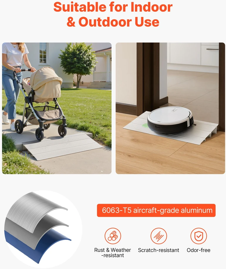 Moduliniai reguliuojami aliuminio slenksčio pandusai 423 x 864 x 87 mm. apkrova 360 kg