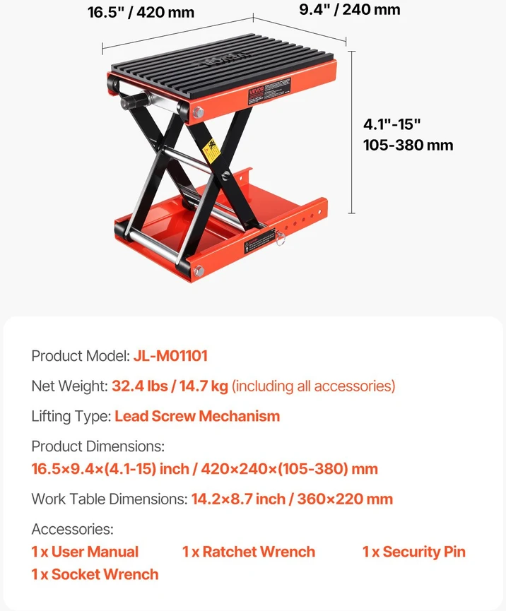 Motociklo keltuvas su plačia platforma aukštis 105-380 mm spragtuku ir rankenėle apkrova 544 kg