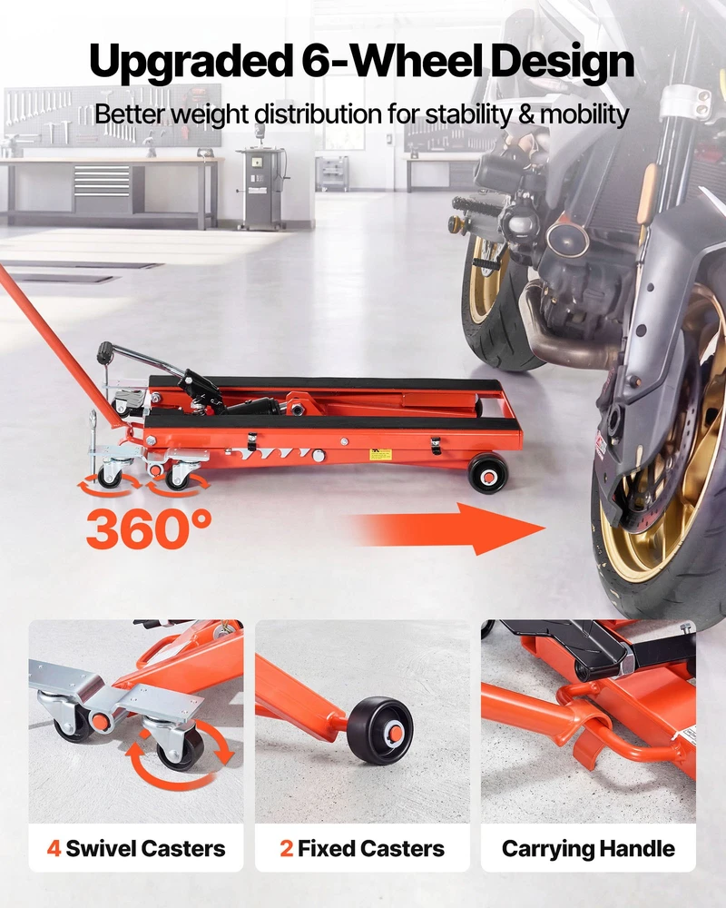 Motociklo žirklinis keltuvas su pedalu apkrova 499 kg eiga 12-358 cm
