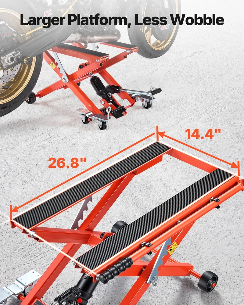 Motociklo žirklinis keltuvas su pedalu apkrova 499 kg eiga 12-358 cm