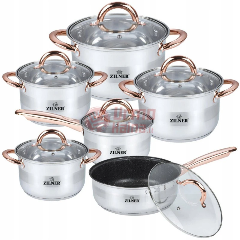 Nerūdijančio plieno 12 dalių puodų rinkinys ZL-8130