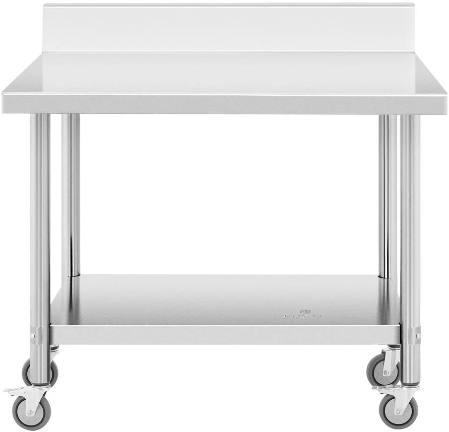 Nerūdijančio plieno darbo stalas su ratukais ir atbraila 100 x 60 cm 155 kg