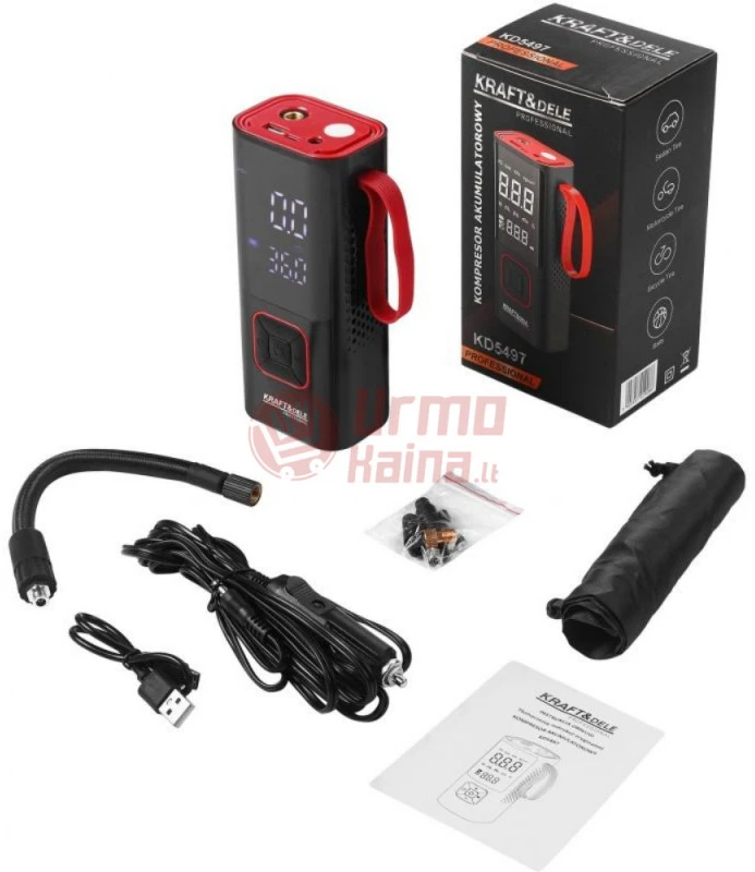 Nešiojamas akumuliatorinis oro kompresorius 7800mAh KRAFT&DELE KD5497