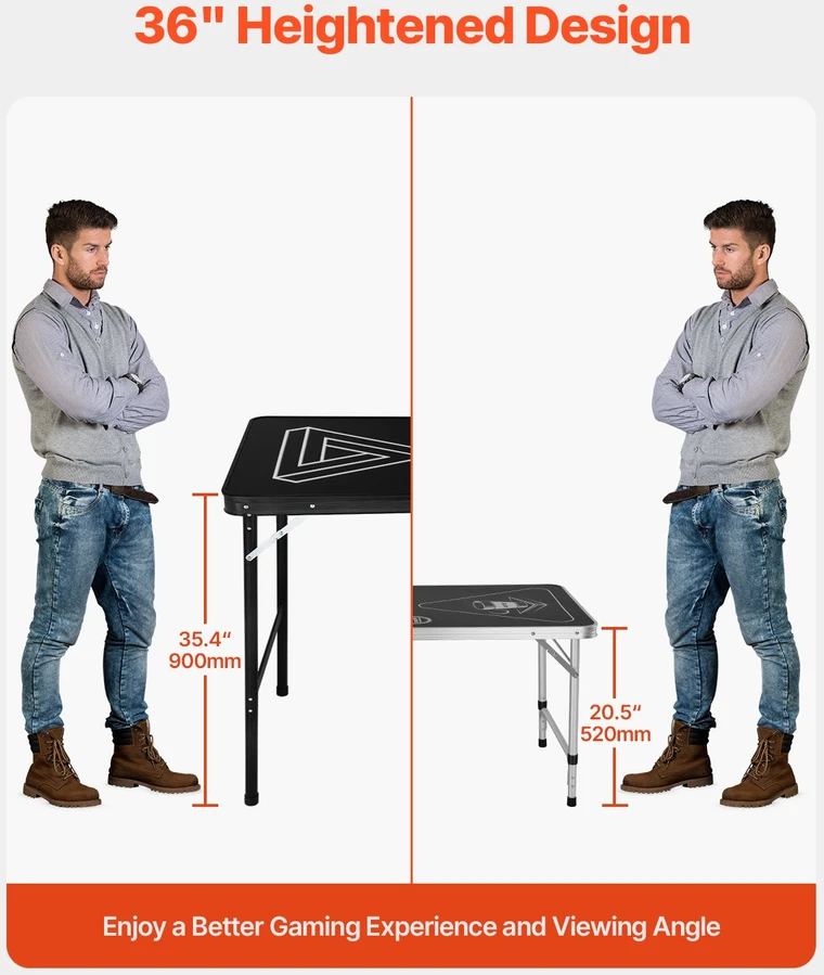 Nešiojamas alaus pongo (beer pong) stalas. 2.4 m. sulankstomas. su 6 kamuoliukais. juodas