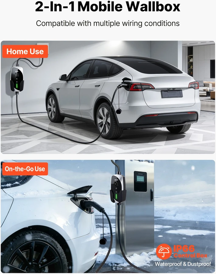 Nešiojamas elektromobilio įkroviklis 3.6kW 16A. 2 tipo. kabelis 6 m. LCD ekranas