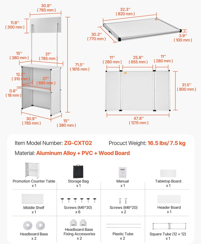 Nešiojamas parodų prekystalis 785 x 380 x 1815 mm. sulankstomas. prekybai ir reklamai