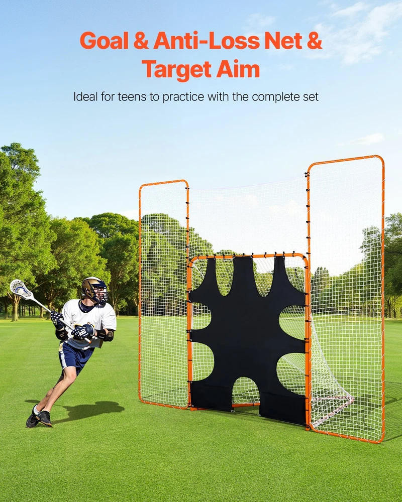 Nešiojami lakroso vartai su tinklu. 3.66x2.74 m. atšokimo taikiniu. sulankstomi. 3in1