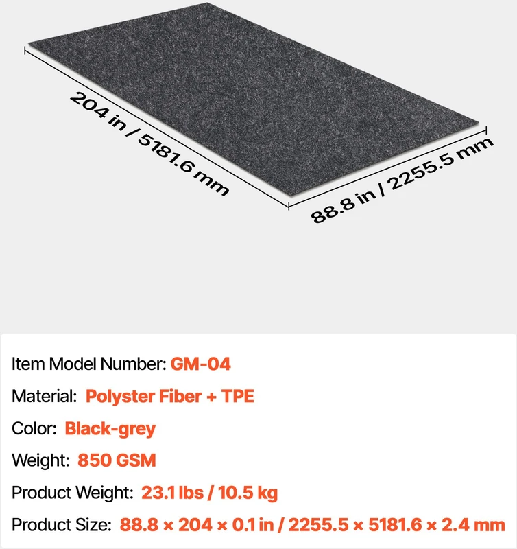 Neslystantis garažo kilimėlis automobiliui 2235x5182x2.4mm. vandeniui atsparus. TPE pagrindas