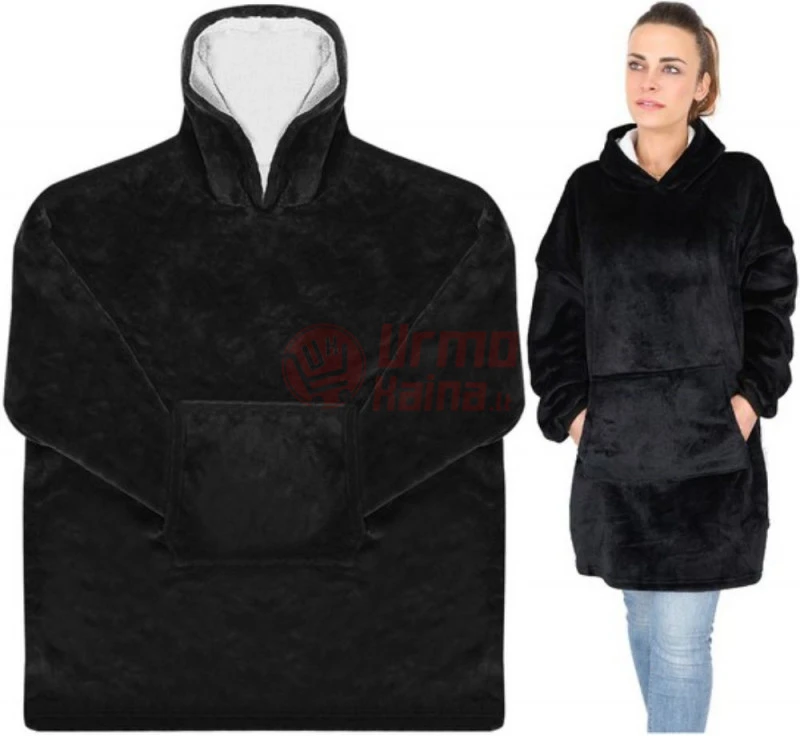 Oversize XXL minkštas džemperis - pledas juodas 2in1