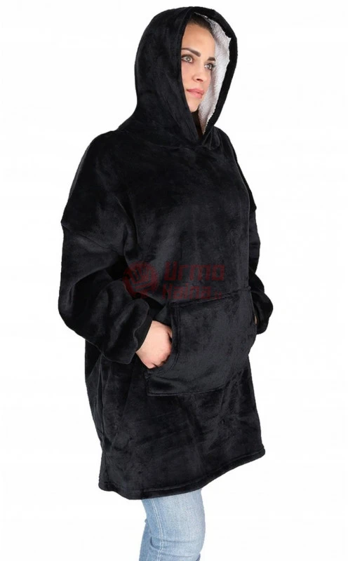 Oversize XXL minkštas džemperis - pledas juodas 2in1