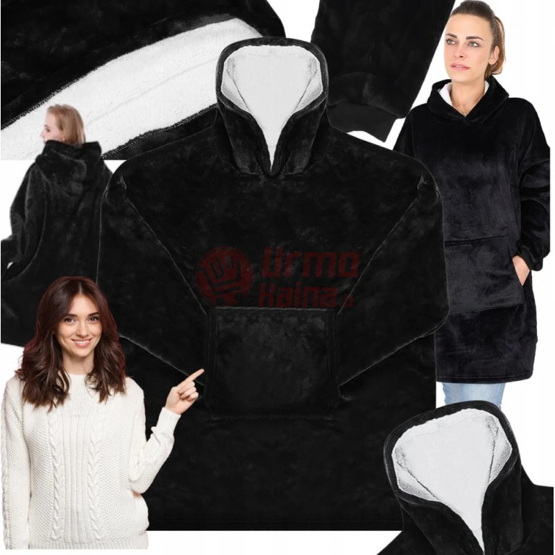 Oversize XXL minkštas džemperis - pledas juodas 2in1