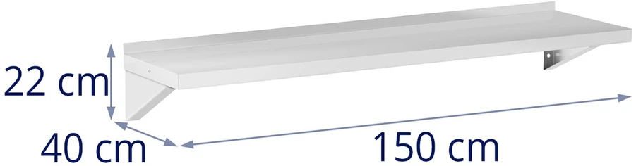 Pakabinama virtuvinė lentyna iš nerūdijančio plieno iki 80 kg 150 x 40 cm