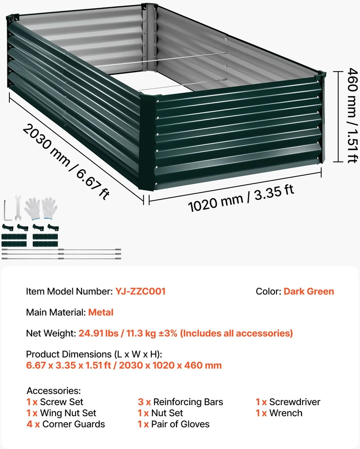 Pakelta metalinė cinkuota lysvė 2030 x 1020 x 460 mm. stačiakampė lauko sodinimo dėžė gėlėms. daržovėms ir augalams auginti