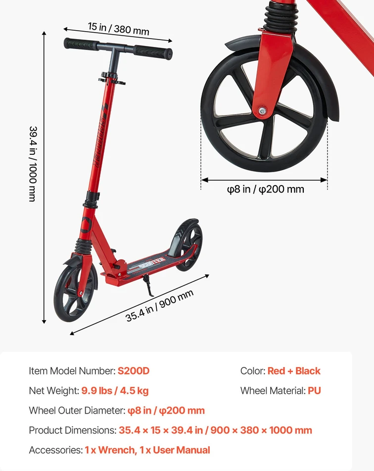 Paspiriamasis paspirtukas su pedaliniu stabdžiu. reguliuojamas vairas. iki 99.7kg. raudonas su juodu