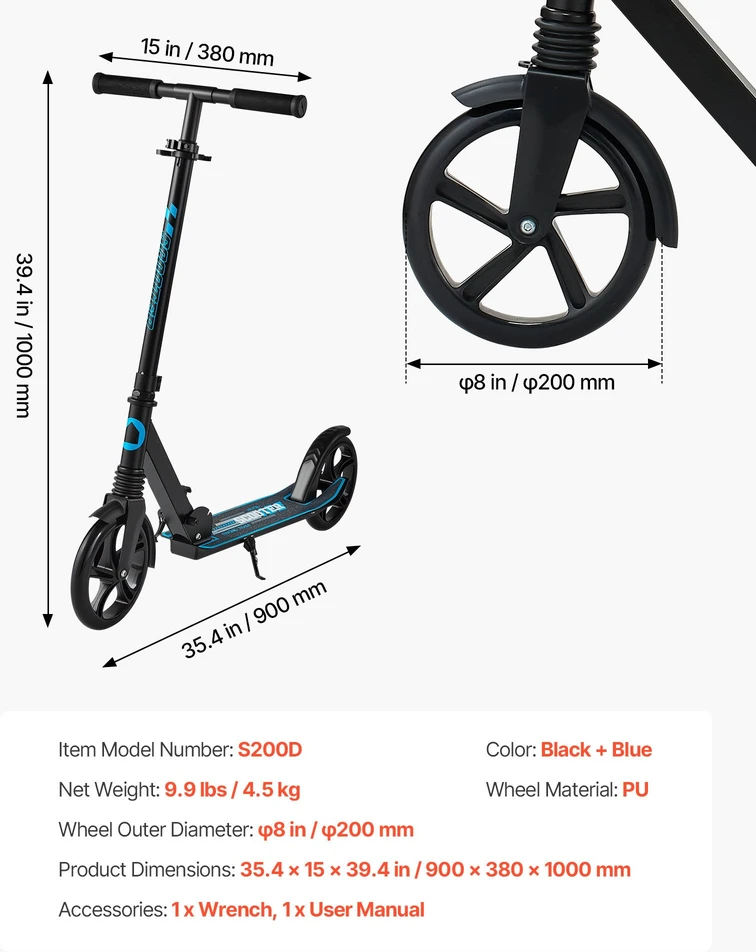 Paspiriamasis paspirtukas su pedaliniu stabdžiu, reguliuojamas vairo aukštis, iki 99,7kg, mėlynas su juodu