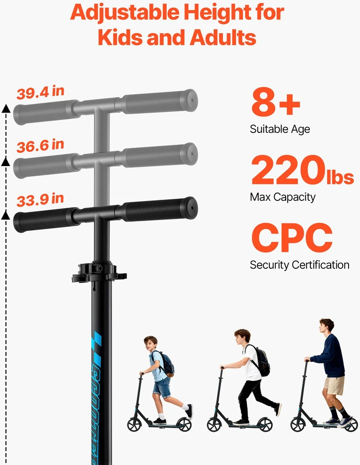 Paspiriamasis paspirtukas su pedaliniu stabdžiu, reguliuojamas vairo aukštis, iki 99,7kg, mėlynas su juodu