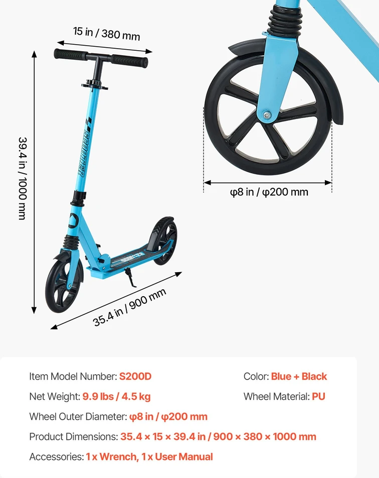 Paspirtukas vaikams nuo 8 m.. apkrova 100 kg. 3 aukščio lygiai. ratai 200 mm. juodas/mėlynas