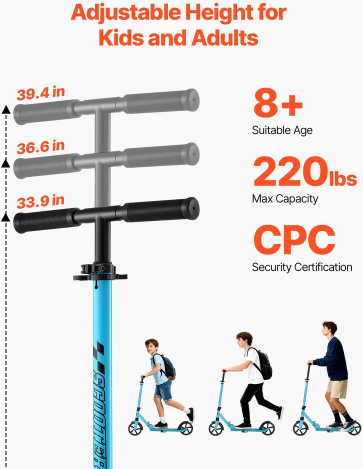 Paspirtukas vaikams nuo 8 m.. apkrova 100 kg. 3 aukščio lygiai. ratai 200 mm. juodas/mėlynas