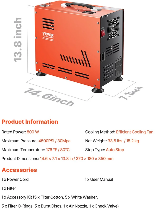 PCP oro kompresorius 800W slėgis 30 MPa