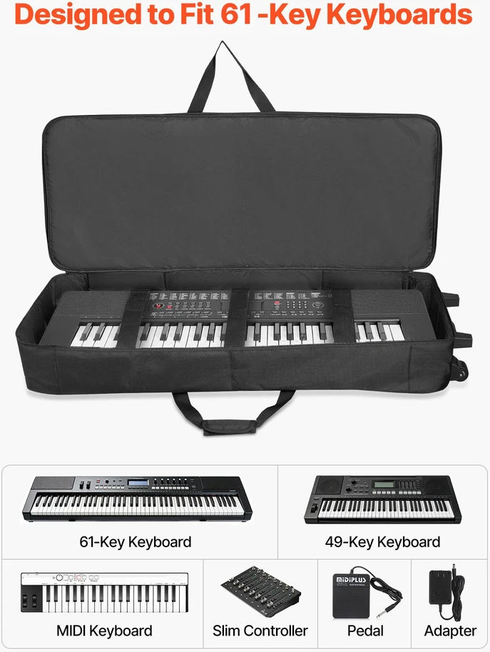 Pianino/klavišinio instrumento krepšys su ratukais. vidus 1039 x 430 x 130 mm