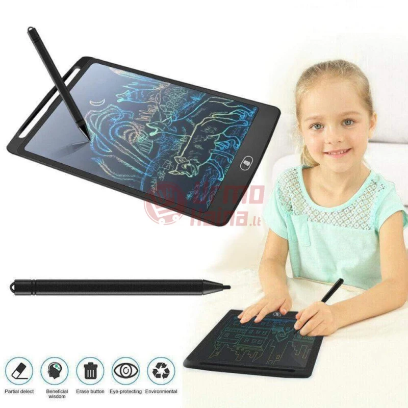 Piešimo planšetė su rašikliu PP12 LCD juodos spalvos