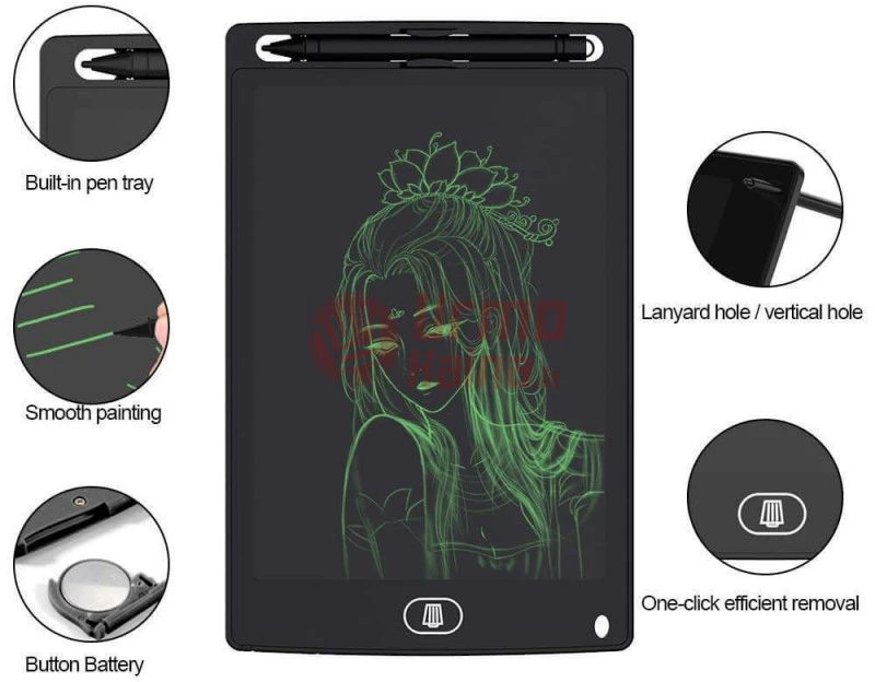 Piešimo planšetė su rašikliu PP12 LCD juodos spalvos