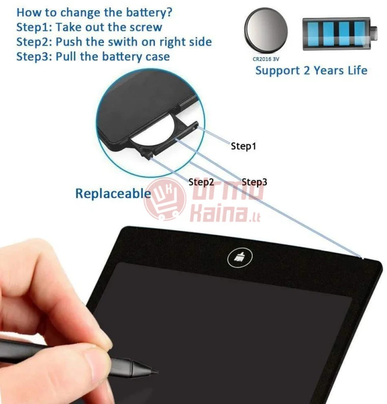 Piešimo planšetė su rašikliu PP8 LCD juodas