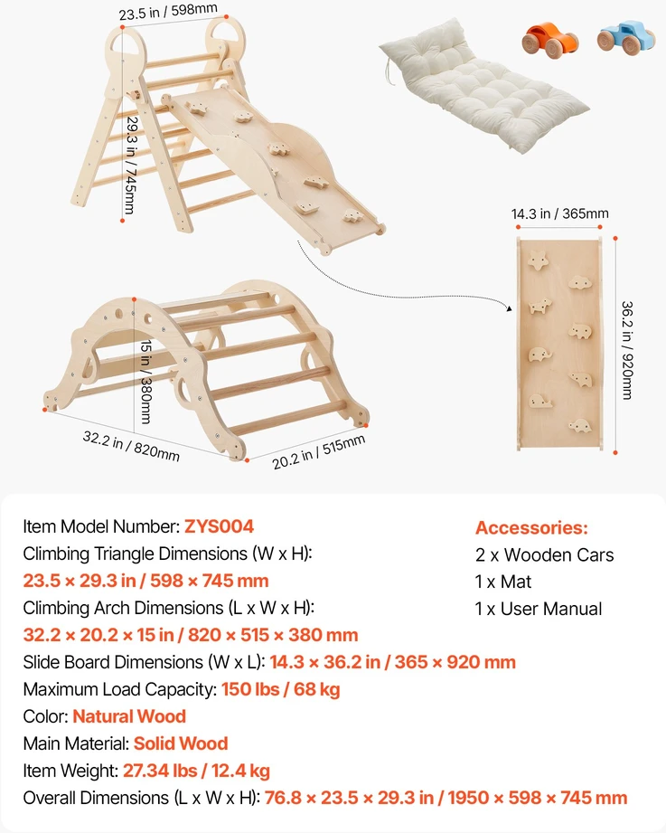 Piklerio trikampis 9 in 1. medinis. vaikams. apkrova 68 kg. Montessori žaidimų rinkinys