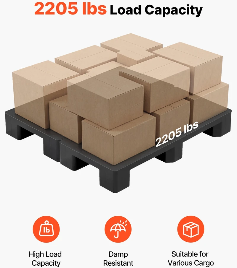 Plastikinės paletės. 2 vnt.. laikomoji galia 1000 kg. 100 x 50 x 13.6 cm. juodos