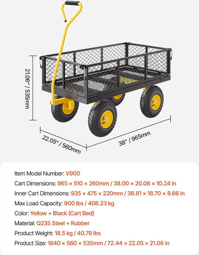 Plieninis sodo vežimėlis su ratais apkrova 40823 kg tempiamas
