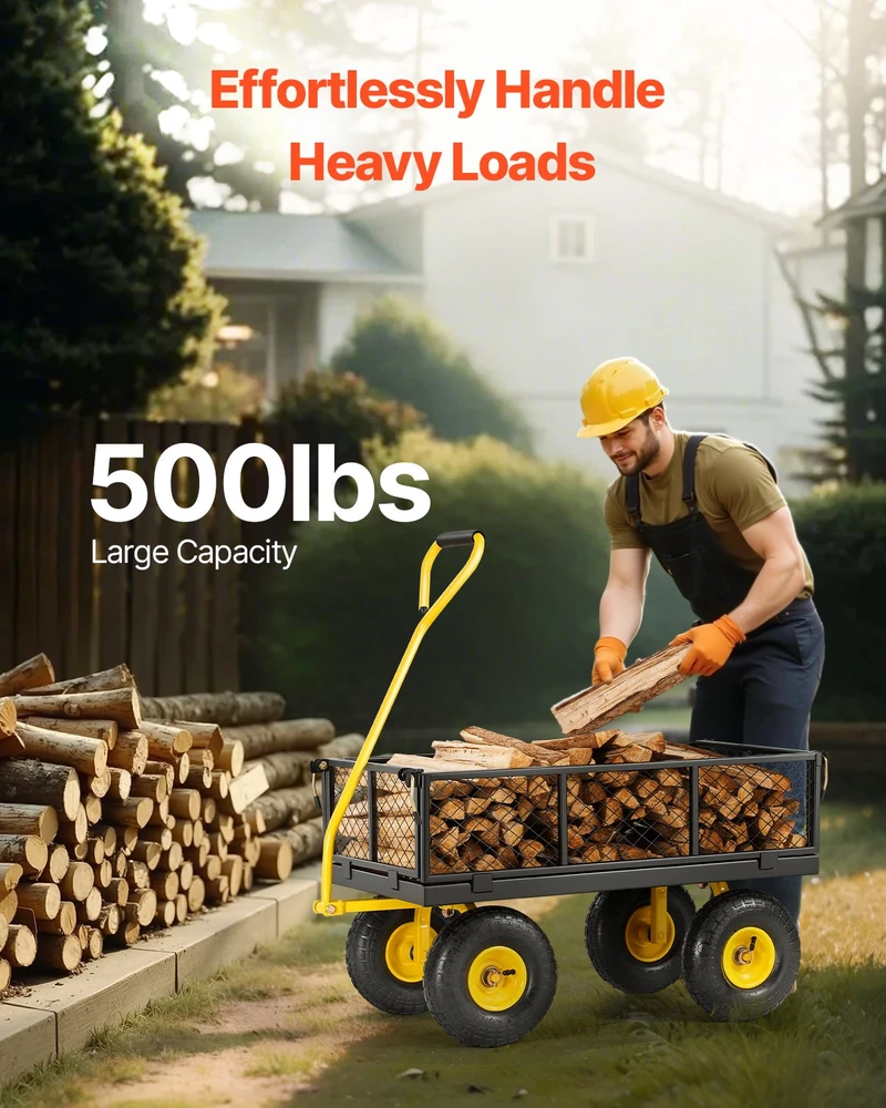 Plieninis sodo vežimėlis su ratais apkrova 2268 kg tempiamas