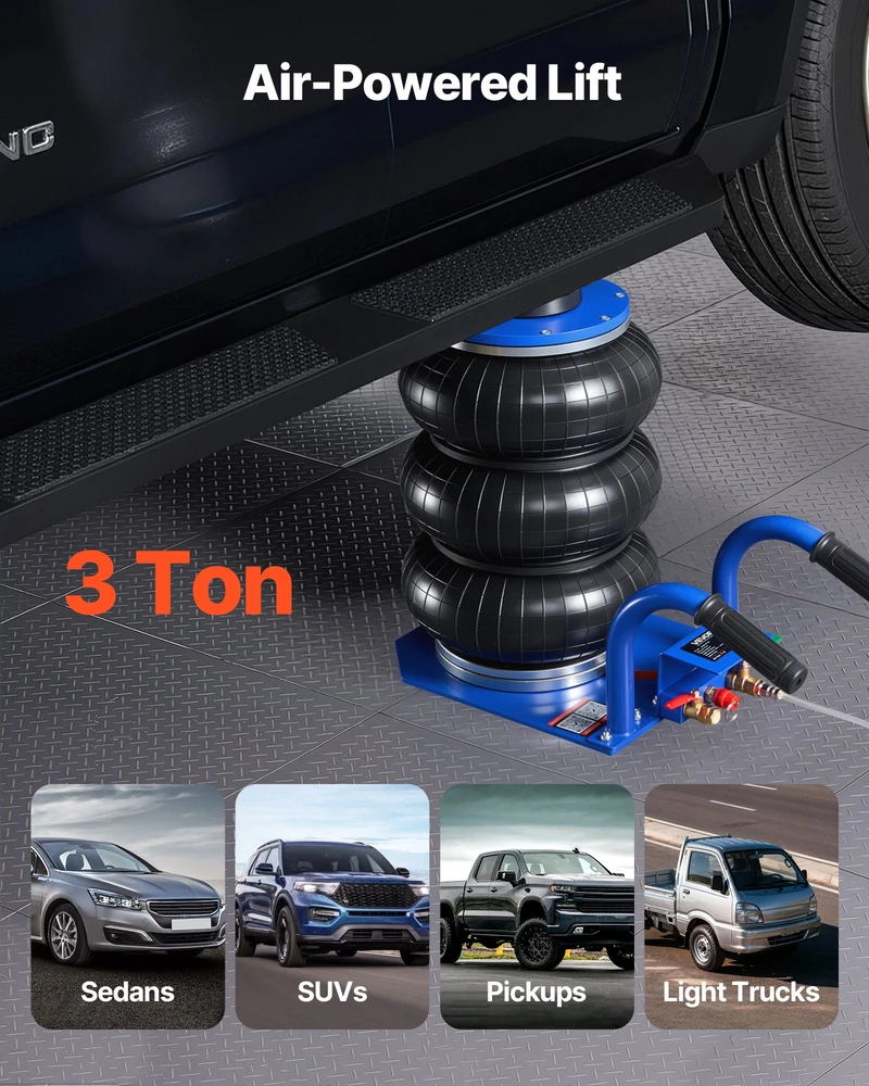 Pneumatinis automobilių domkratas 3 tonos. 6 plieno vamzdeliai. kėlimo aukštis iki 45 cm