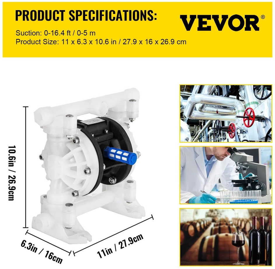 Pneumatinis dvimembraninis vandens siurblys 26.5 l/min. anga 12.7 mm